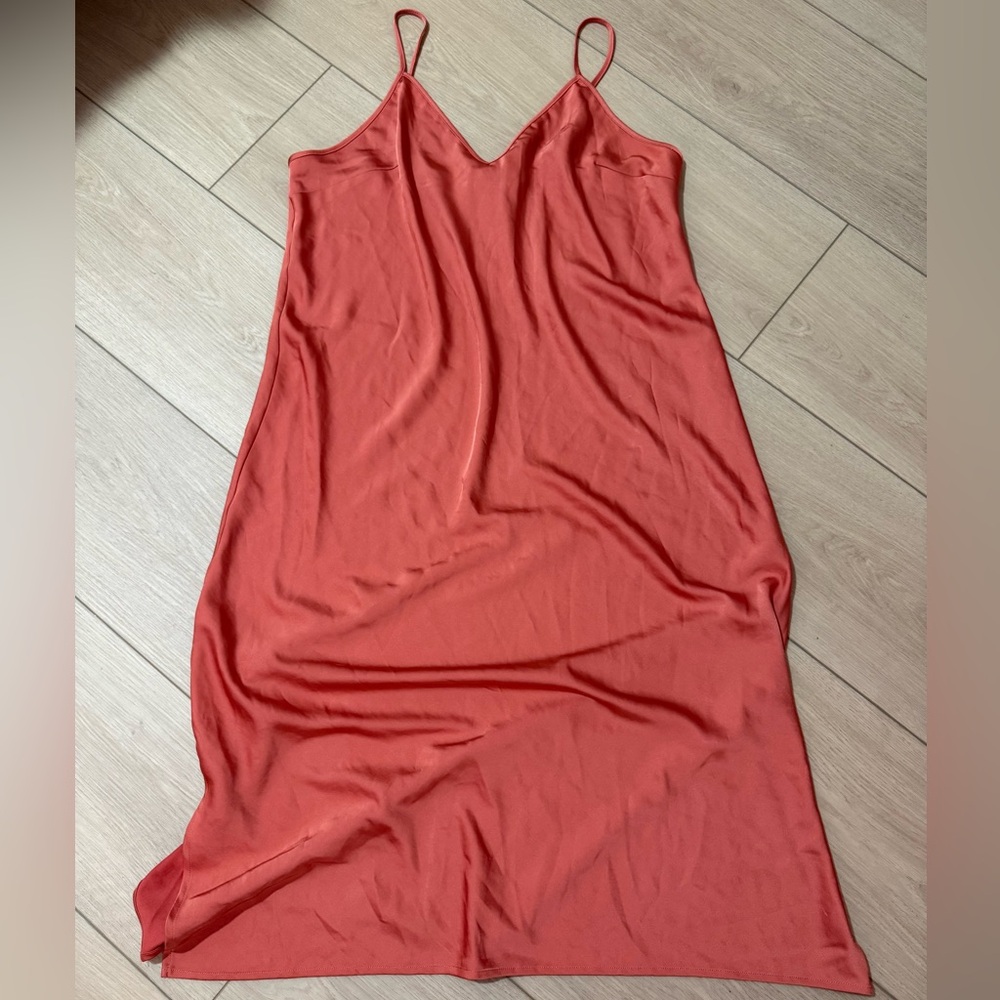 NWT A New Day Women's Coral Satin Midi Maxi Dress with Side Slit